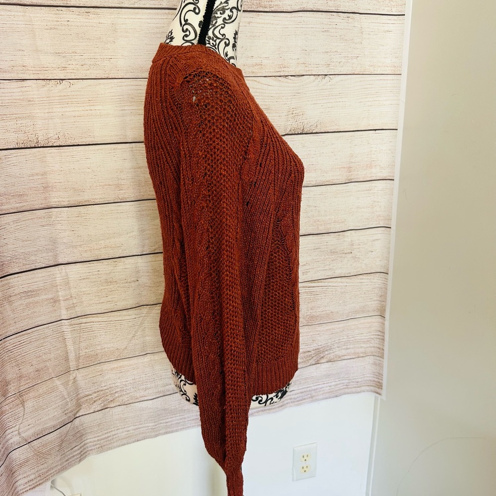 American Eagle Women’s Brown Cable Knit Ribbed Puff Sleeve Sweater S - Picture 2 of 8